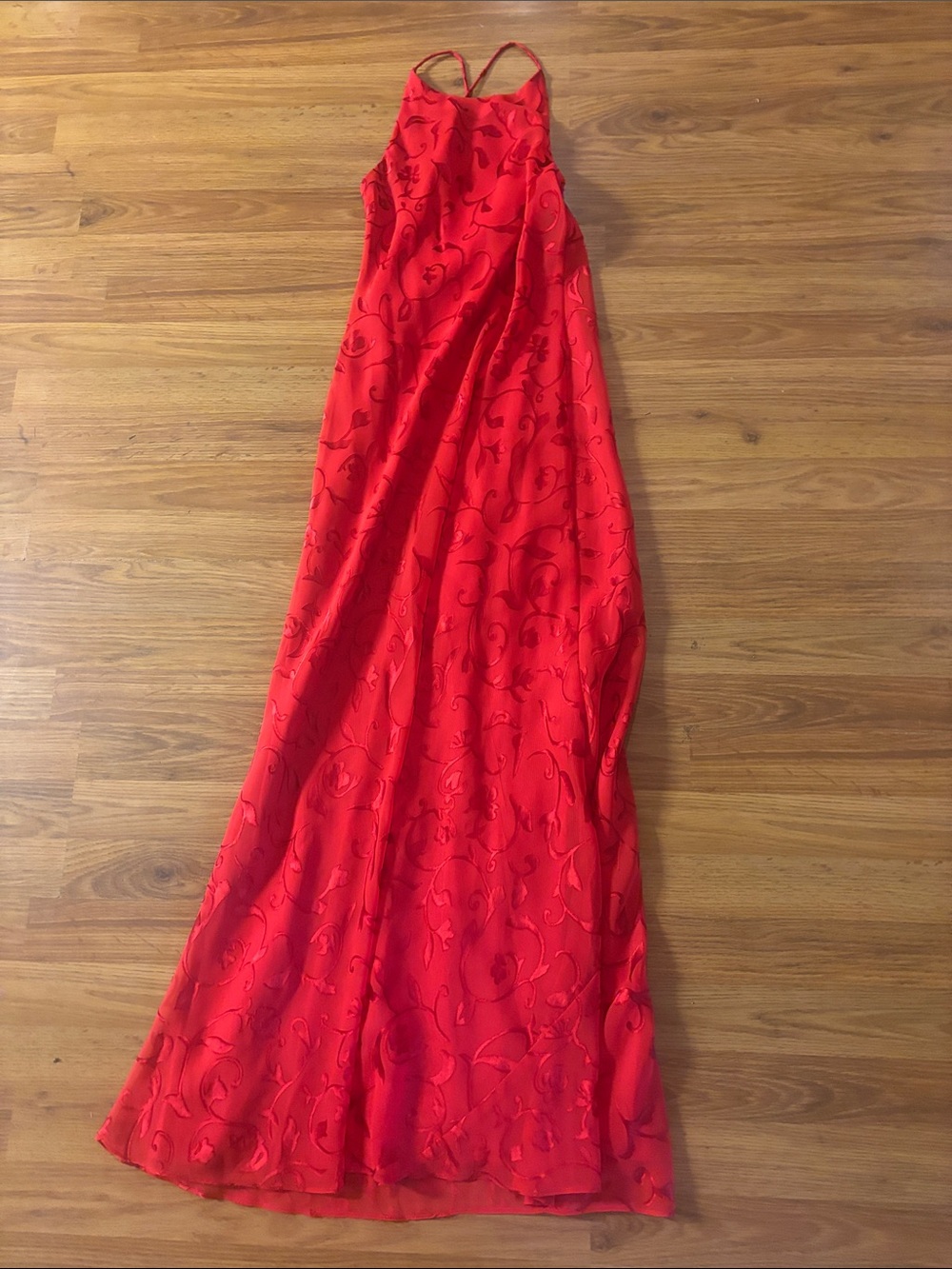 STUNNING Vintage Red Floral Satin Maxi Dress - Elegant Women’s Evening Gown